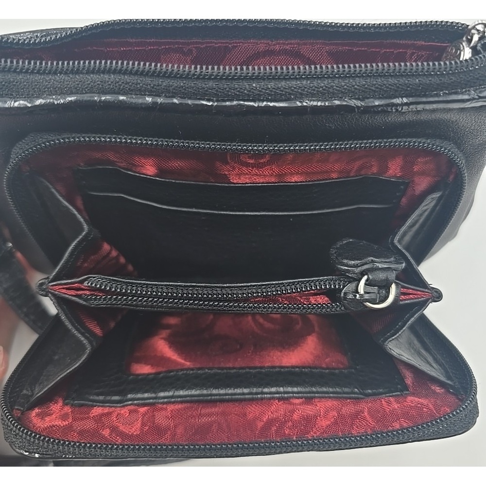 BRIGHTON Small Black Patent Leather SILVER ADORNED Shoulder Bag Cross Body - Picture 9 of 10